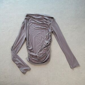 S.DEER Tunic Top Womens L Gray  Long Sleeve Ruched Bodice Cute Shirt Blouse NWT